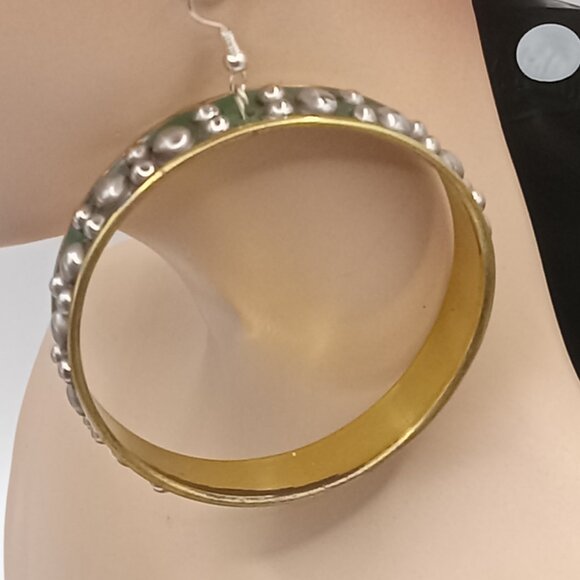 Black Studded Brass EARRINGS 2 Inch Pierced Goth Punk Boho India - Picture 3 of 6